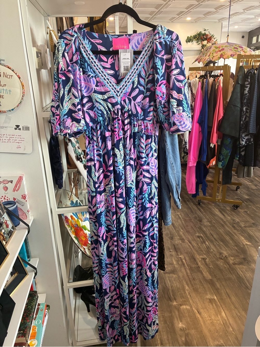 Lilly Pulitzer Navy Dress with Pink & Lavender Tropical Print